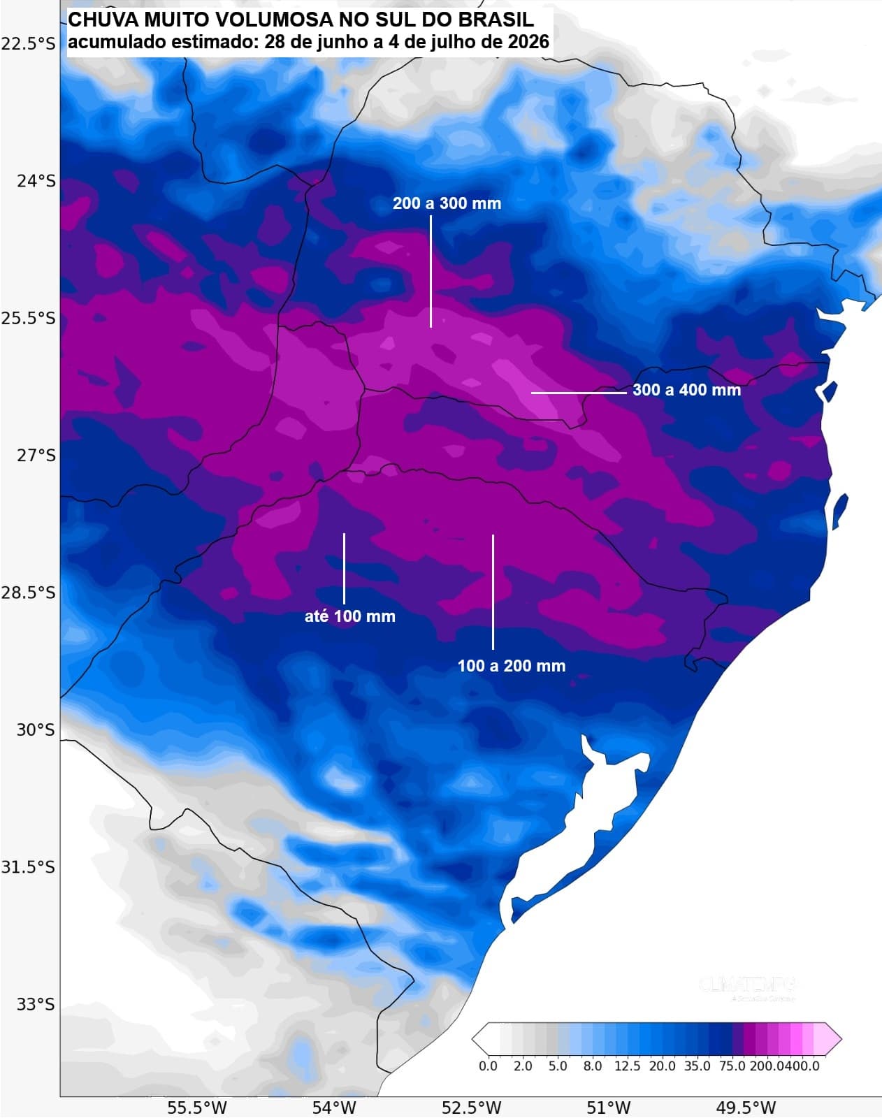 Imagem de destaque da notícia Sul do Brasil em alerta para chuva excessiva nos próximos dias Imagem de destaque da notícia Sul do Brasil em alerta para chuva excessiva nos próximos dias